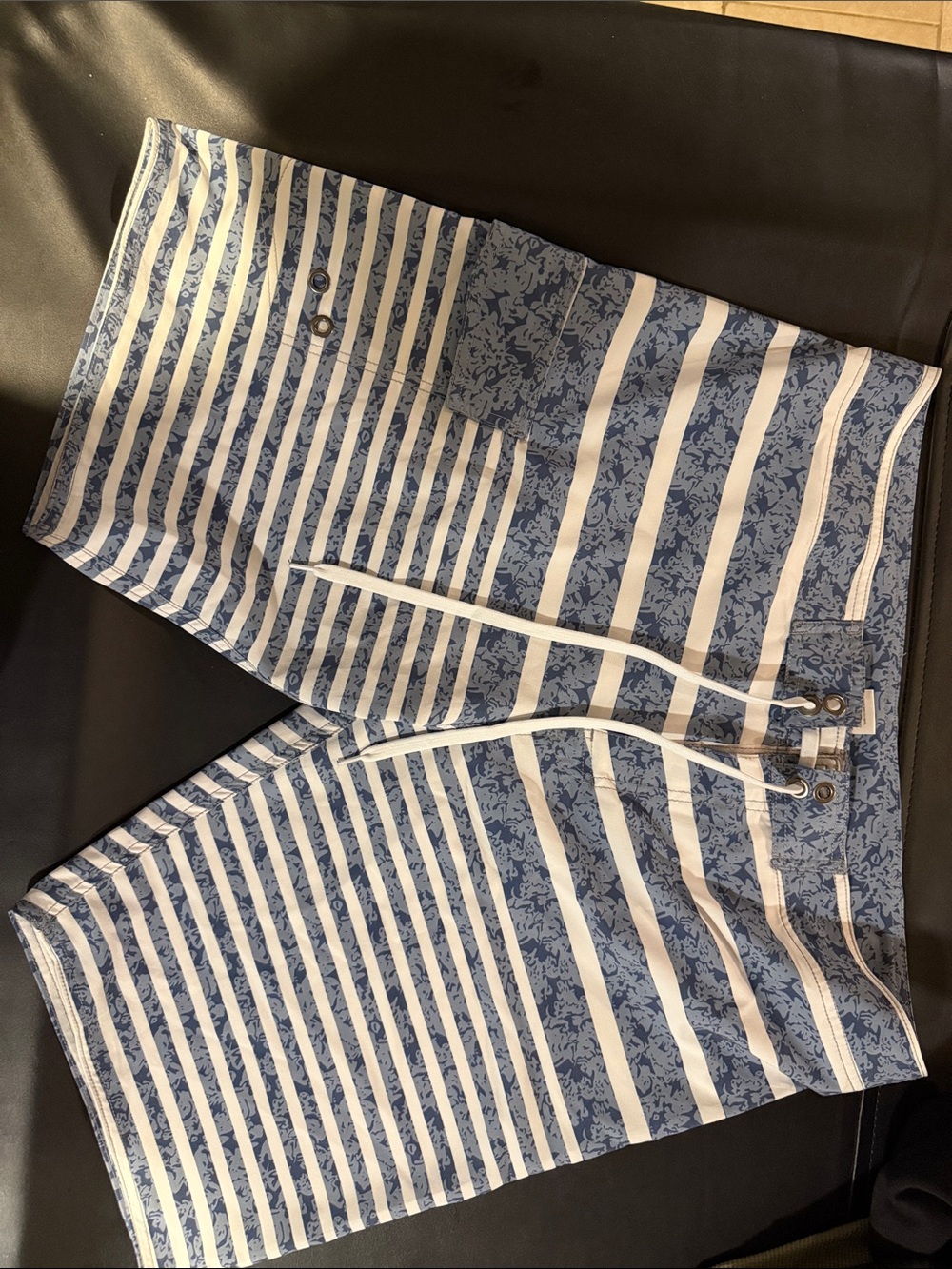 Men's Blue and White Striped Swim Shorts